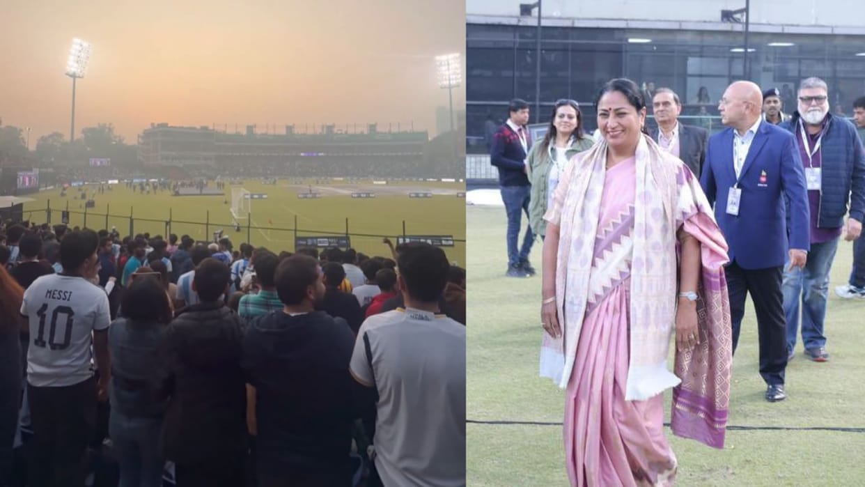 People raised AQI slogans for CM Rekha Gupta at lionel messi event in Delhi Arun Jaitley Stadium