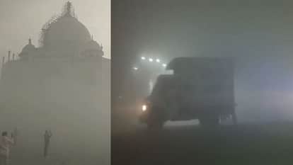 Agra Chokes Under Dense Fog effects tourist to seen Taj mahal AQI Crosses 400 Mark