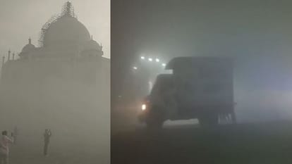 Agra Chokes Under Dense Fog effects tourist to seen Taj mahal AQI Crosses 400 Mark
