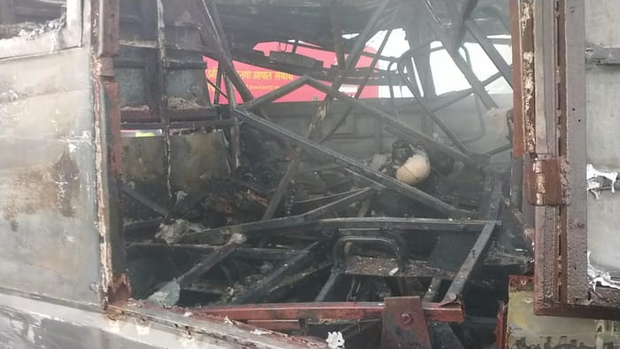 Yamuna Expressway bus car fire accident Skeletons Found in Burnt Buses 13 Dead