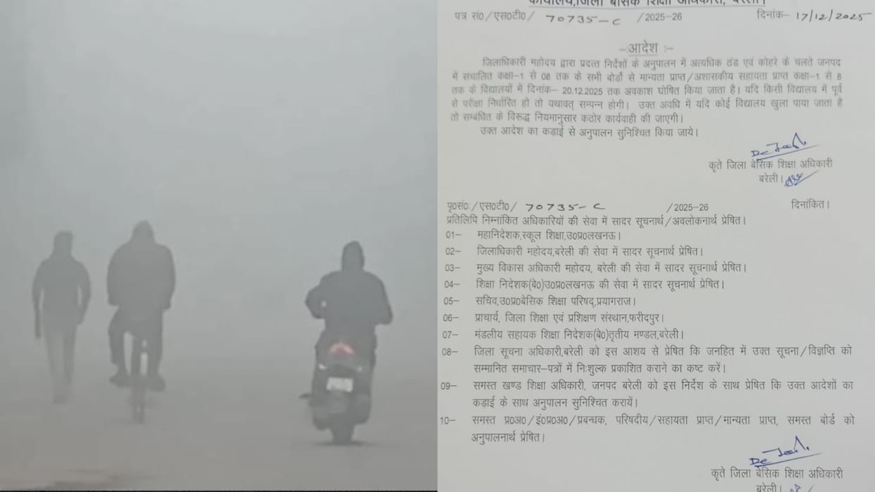 schools up to class 8th will remain closed due to fog and cold weather in bareilly