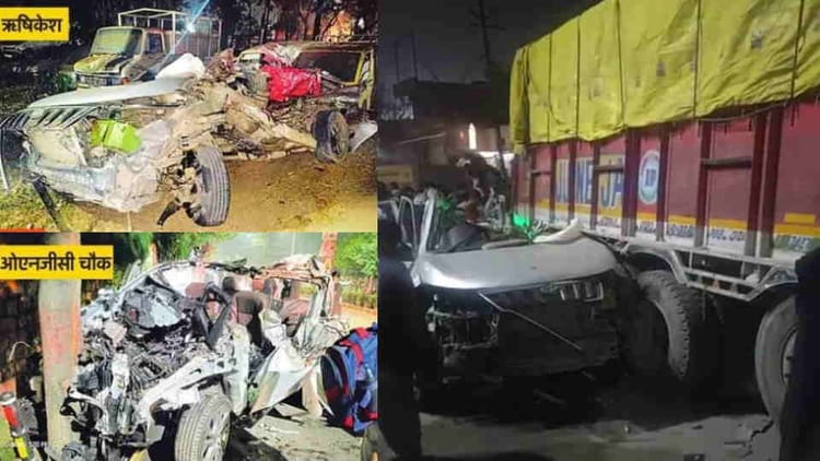 चार युवकों की मौत: दून के ओएनजीसी चौक की तरह हुआ हादसा; रात, एसयूवी, रफ्तार...फिर ट्रक में घुसी कार, तस्वीरें