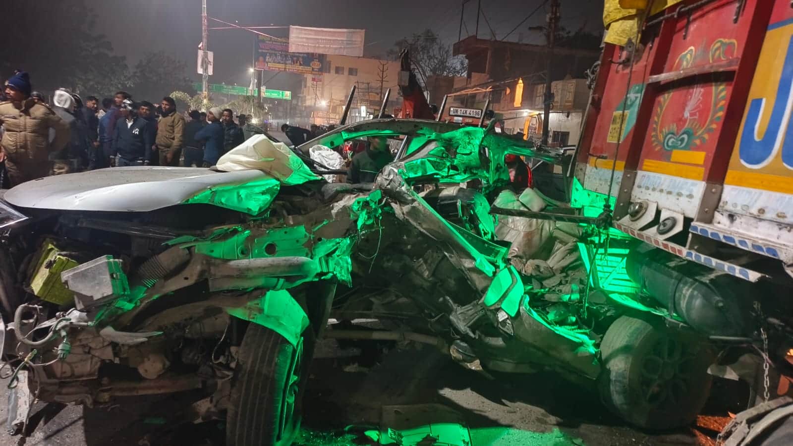 Rishikesh Accident Speeding Car completely destroyed after colliding with truck four bodies recovered  Photos