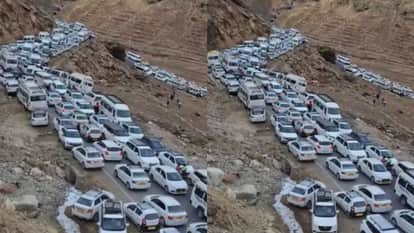 People scared of Delhi air rushed to Himachal shocked to see queues of vehicles at Rohtang Video Viral