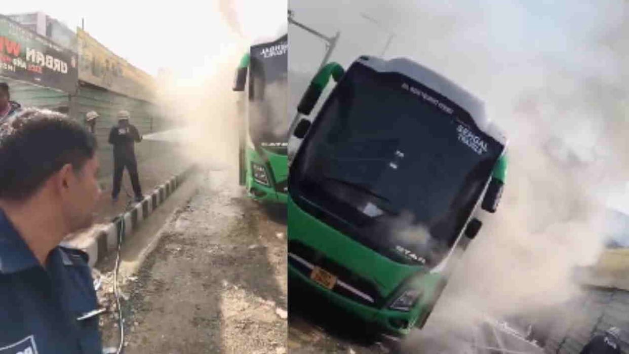Bus caught fire Dehradun fire and police teams rescued 40 students All india tour from Tamil Nadu