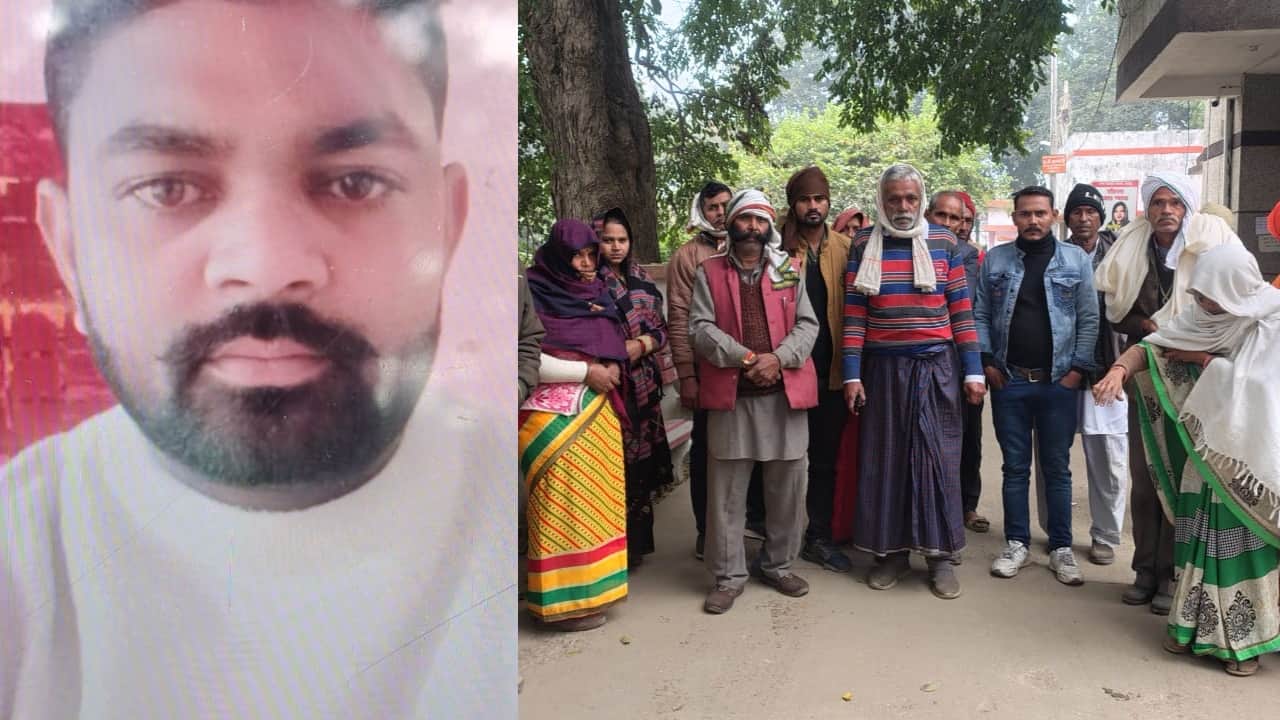 मोनू का फाइल फोटो, पोस्टमॉर्टम हाउस के बाहर खड़े परिजन