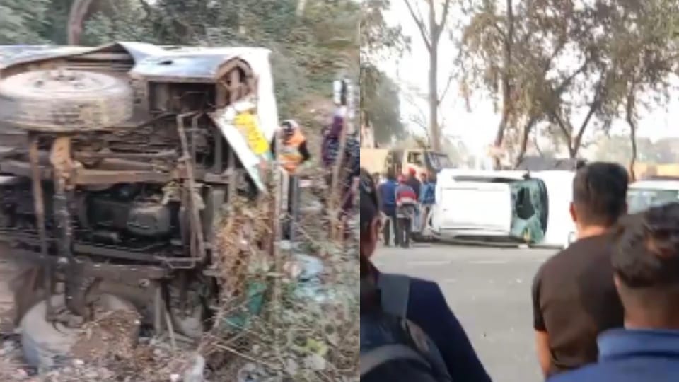 Punjab Roadways bus and car collided in Ferozepur injuring 10 people see video