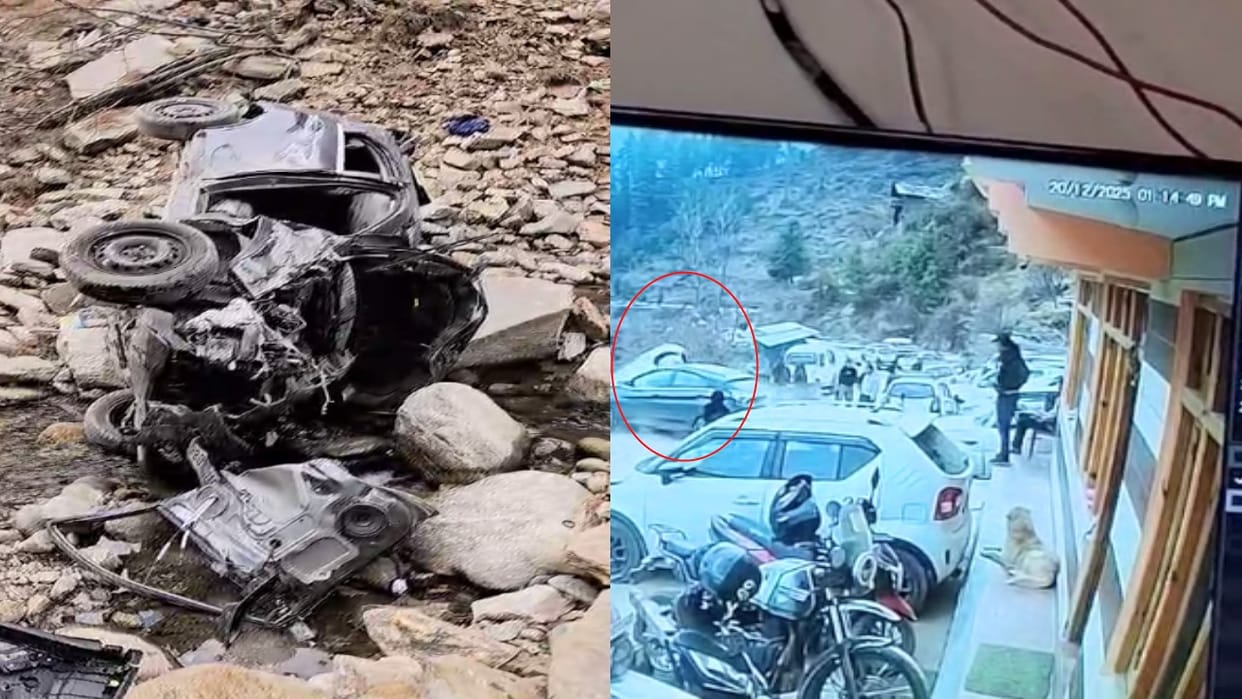 himachal: A parked car was hit by another vehicle; both cars fell into a ditch. The video has gone viral.