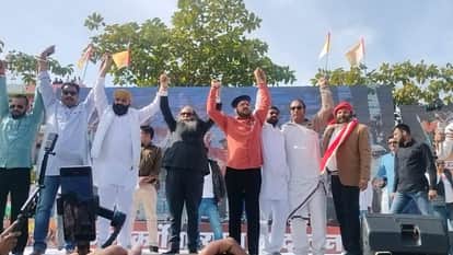 MP News: Karni Sena's Jan Kranti Nyay movement in Harda; a massive crowd gathered at Nehru Stadium.