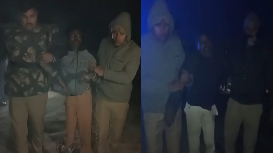 Two thieves were caught after being surrounded, while two of three accomplices who escaped were injured