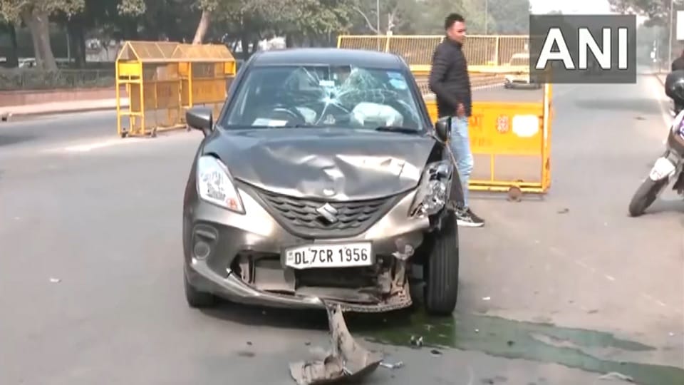 A car and a motorcycle met with an accident on South Avenue Road in Delhi