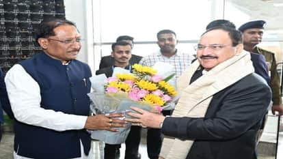 Janadesh Parv in Janjgir champa: CM vishnudeo Sai welcomed Union Minister JP Nadda