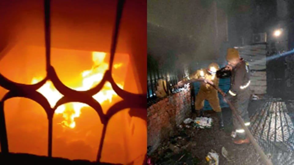 Delhi: A house in Mandawali caught fire after a spark from a room heater.