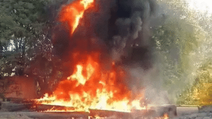 Indore news Massive fire breaks out in Narmada project plastic pipes at Mahu Naka area