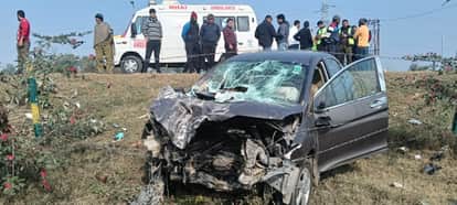 A vehicle traveling from Meera Sahib to Bishnah overturned in the fields, and the driver was seriously injured