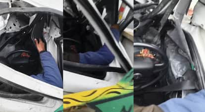 Kanpur Fog wreaks havoc on Yashoda Nagar elevated road pickup truck overturns two youths trapped in chassis