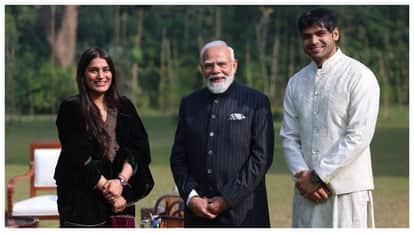 PM Narendra Modi met two-time Olympic medal-winning javelin thrower Neeraj Chopra and his wife Himani Mor