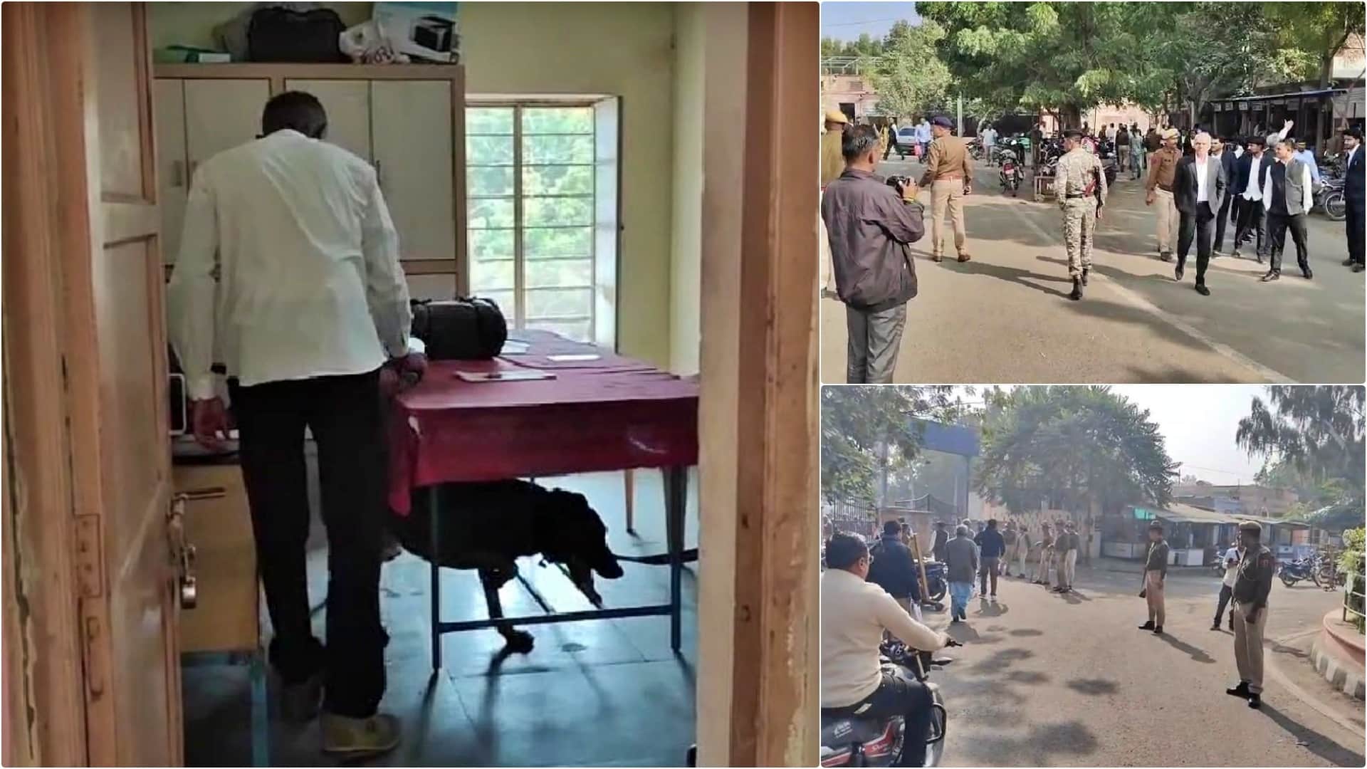 कलेक्ट्रेट में बम की तलाश करती पुलिस टीम