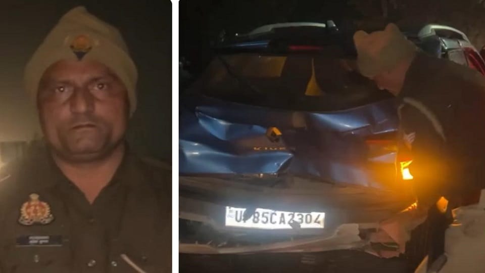 Meerut: Policeman slept after parking his car in the middle of the highway after drinking alcohol