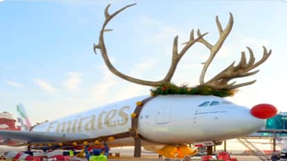 red nose large antlers flying A380 find out why people  so surprised  see this Emirates flight