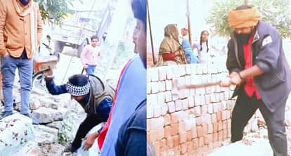 Fatehpur Shrine demolished with hammers Bajrang Dal worker detained police appeal for peace
