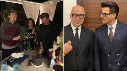 Anil Kapoor Celebrate Birthday With Best Friend Anupam Kher And Wife Sunita Kapoor Cake Cutting