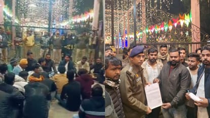 चर्च के बाहर बैठे बजरंग दल के कार्यकर्ता