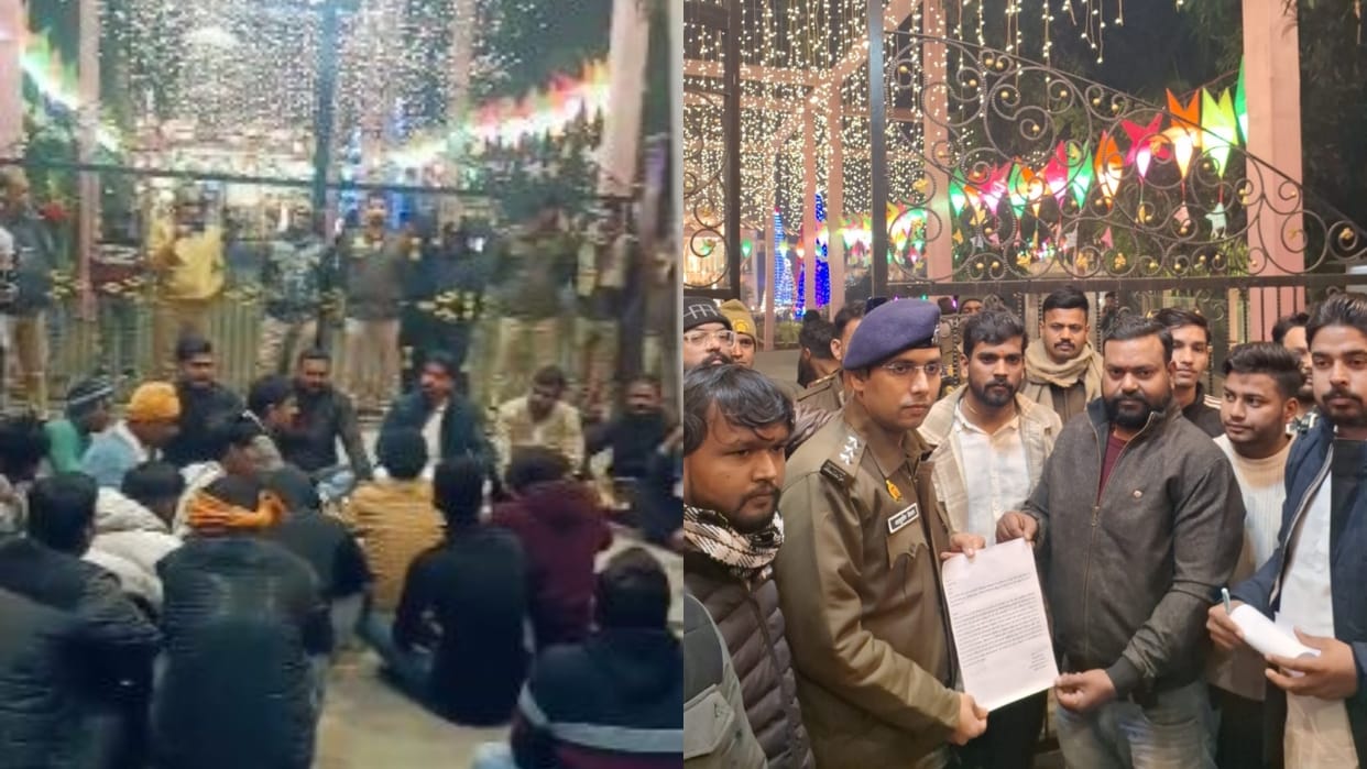Bajrang Dal activists recited the Hanuman Chalisa outside the church in Bareilly