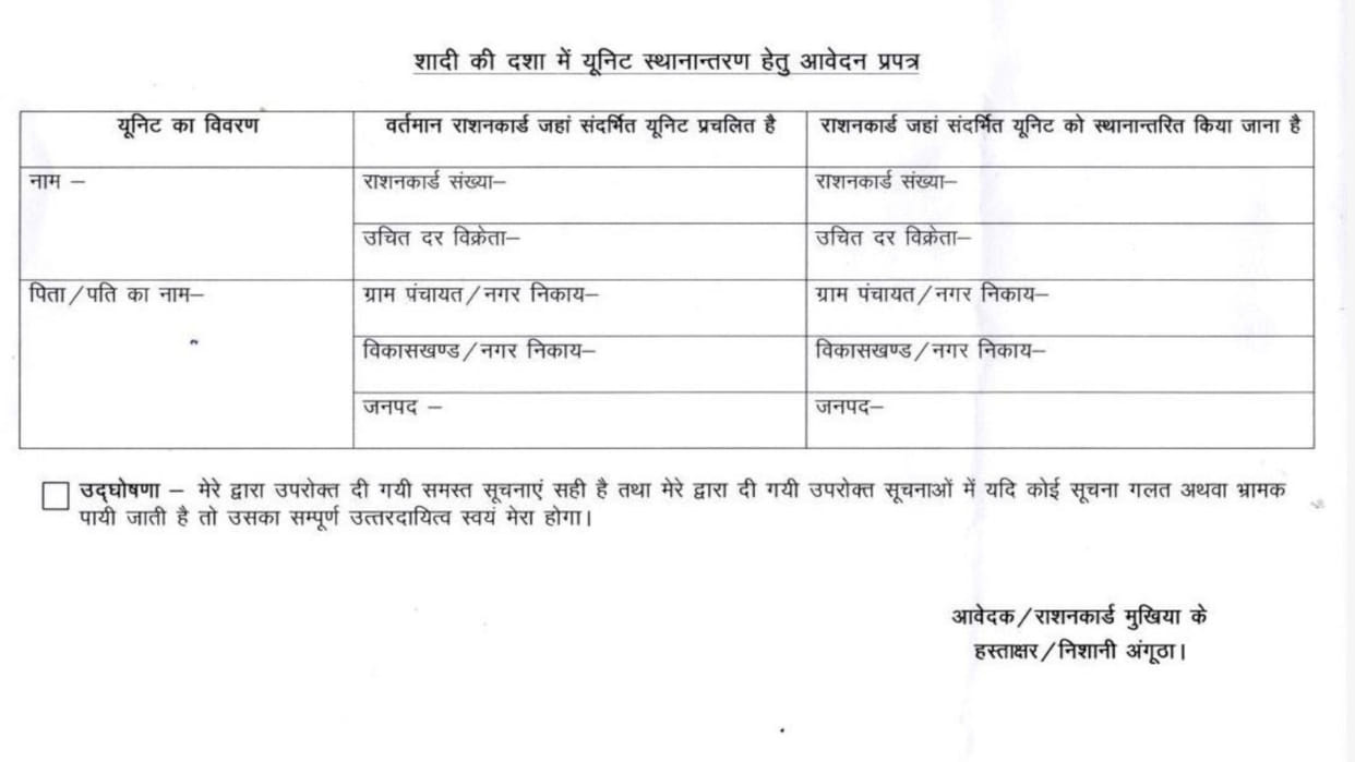 After marriage, women will only be able to receive rations at their in-laws' house in Gorakhpur
