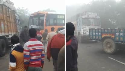 Hardoi Road Accident massive collision between roadways bus and truck leaves eight injured