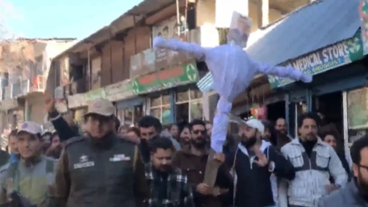Youth Congress workers protested against Jammu and Kashmir Chief Minister Omar Abdullah in Ramban
