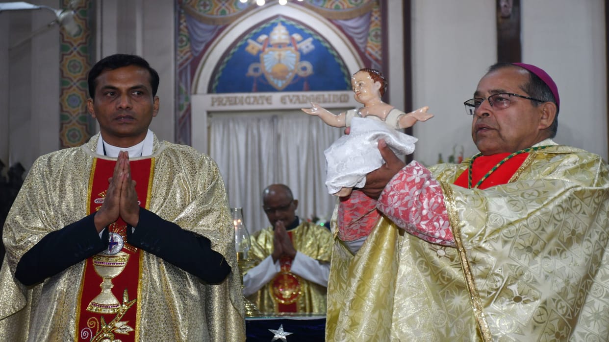 Happy Christmas: Church bells ring during midnight service, churches illuminated with candlelight