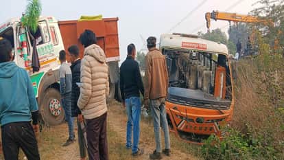 Prayagraj Accident Trailer going in the wrong direction in Soraon collided with a roadways bus and a car