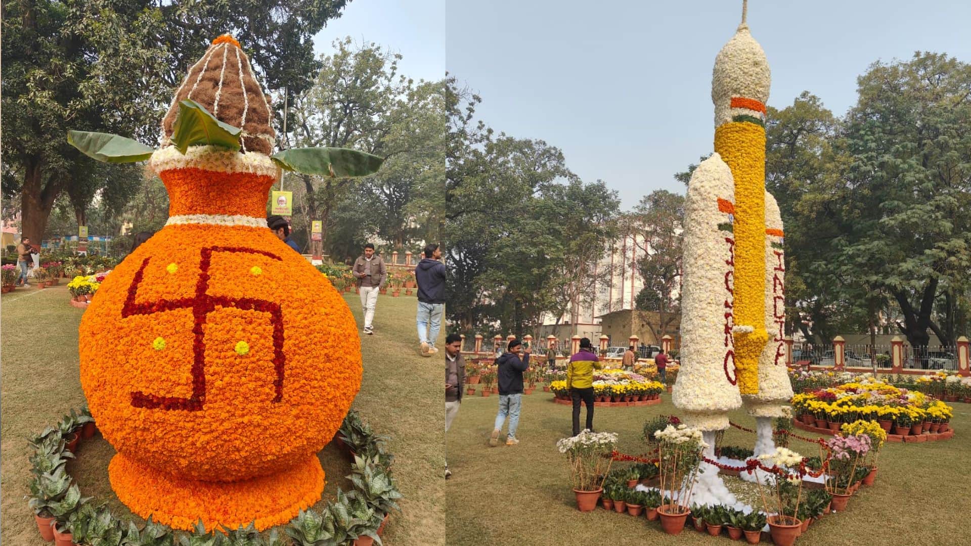 BHU flower exhibition featured floral Chandrayaan and flower-filled urn captivated everyone heart in varanasi