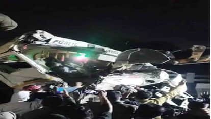 Two trailers collided head on in a massive crash the driver died on the spot after being trapped in the cabin