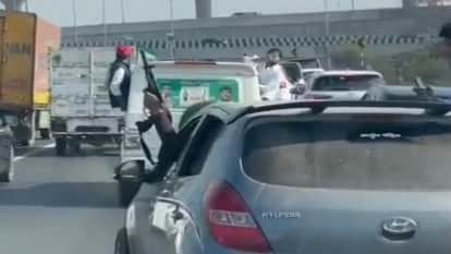Meerut: Chaos on the expressway, youths riding in a car in the convoy waved weapons, video goes viral