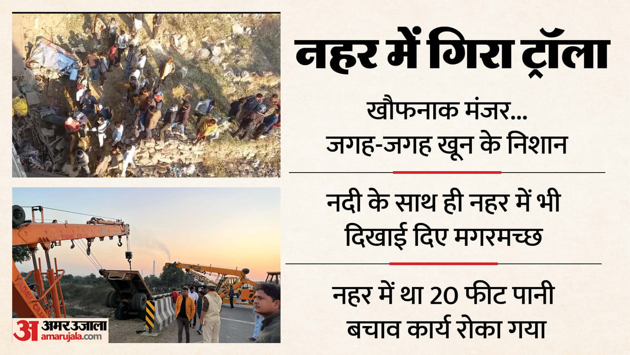 Big accident in Jhansi trailer truck fell into a canal resulting in several deaths