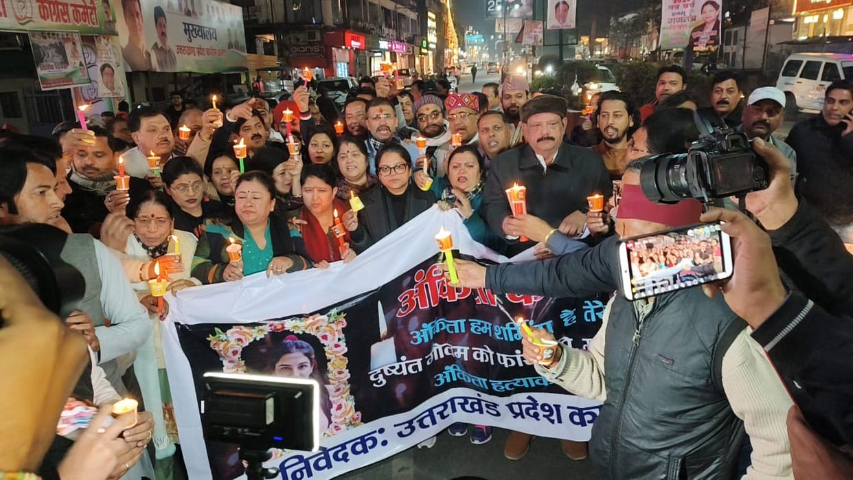 Ankita Bhandari murder case Congress expresses outrage workers hold a candle march in Dehradun