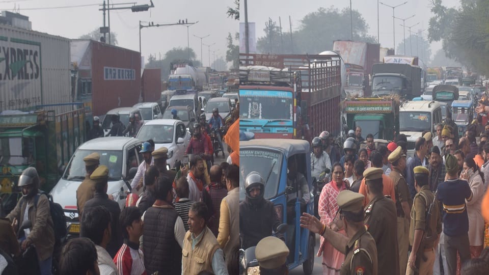 traffic jam due to bjp state president pankaj chaudhary visit in agra