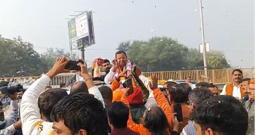 Grand Welcome of BJP State President Pankaj Chaudhary at Uttar Pradesh Border in Kosi Kalan