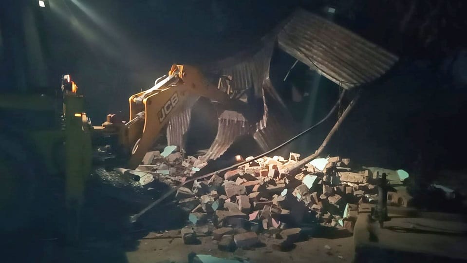 The shrine located within the premises of the herbal research center in Gadarpur was demolished