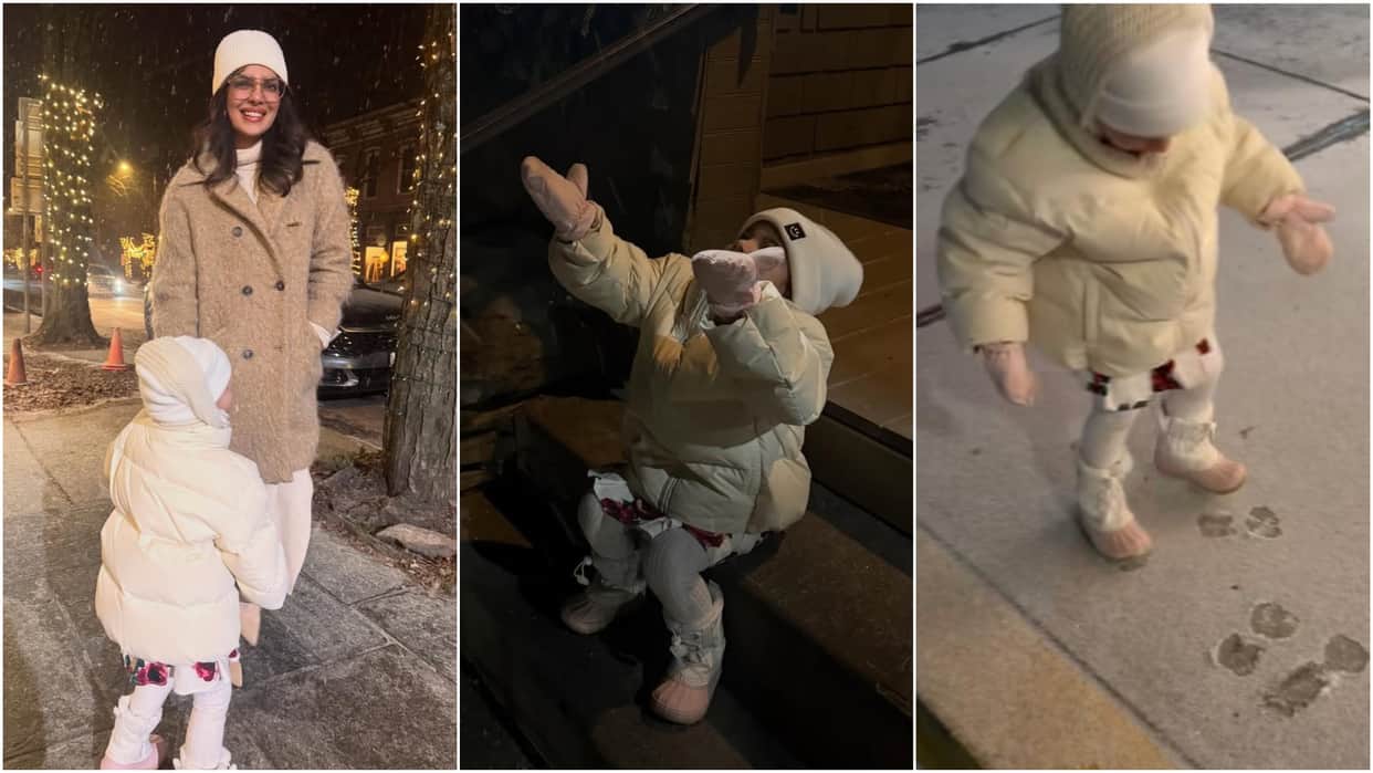 Malti Marie Enjoys Snow Fall With Mother Priyanka Chopra She Gets Excited Seeing Footprints On Snow