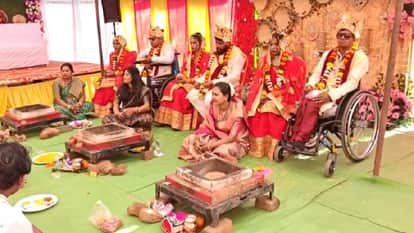 Three differently abled couples took the vows at a mass marriage ceremony in Dhamtari