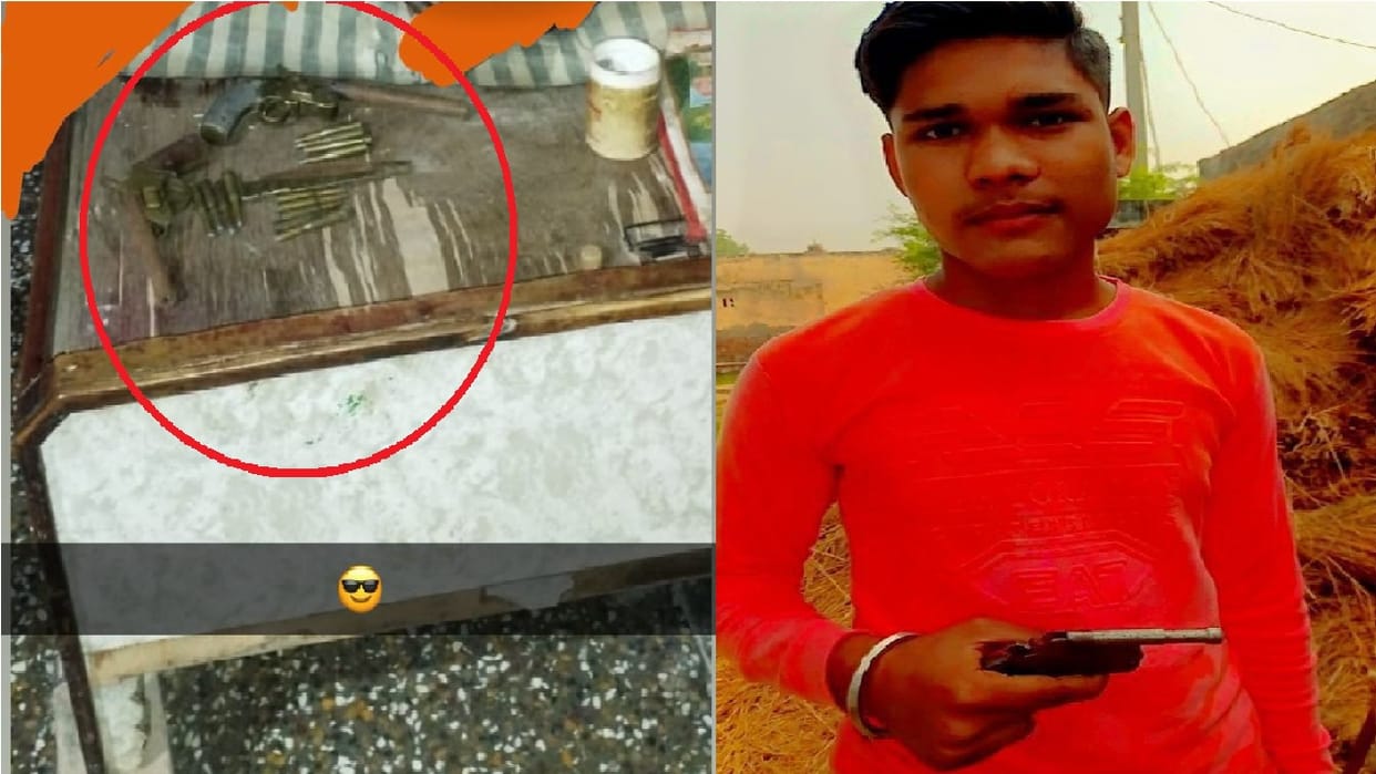 Photo of a young man with a pistol and weapons kept in his house has gone viral