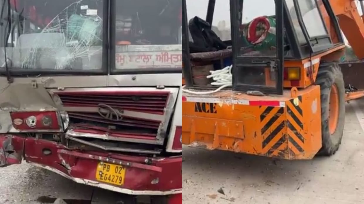 An accident occurred on the Ring Road. A Punjab Roadways bus collided with a parked vehicle on the side of the