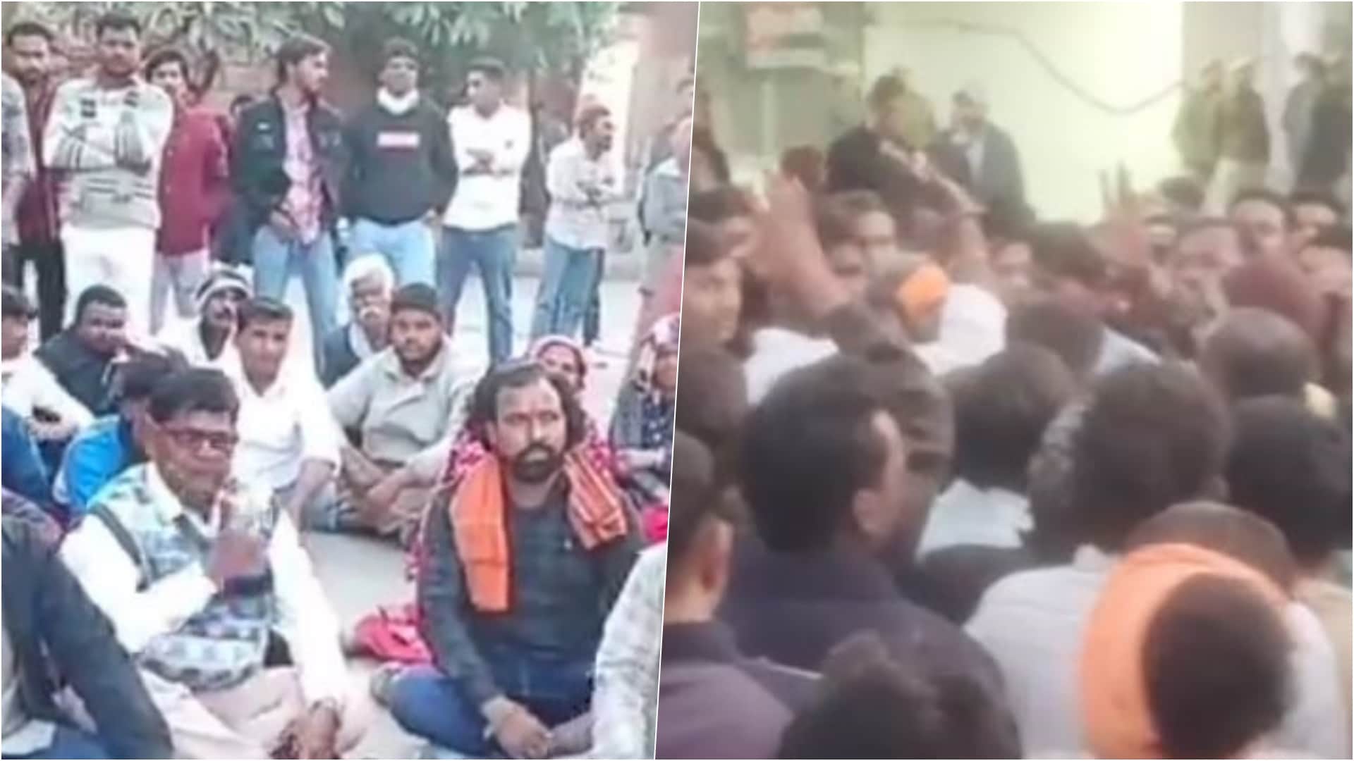 धरने पर बैठे समाजजन एवं परिजन