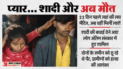 husband and wife bodies were found hanging from noose on 22nd day of love marriage in Sitapur