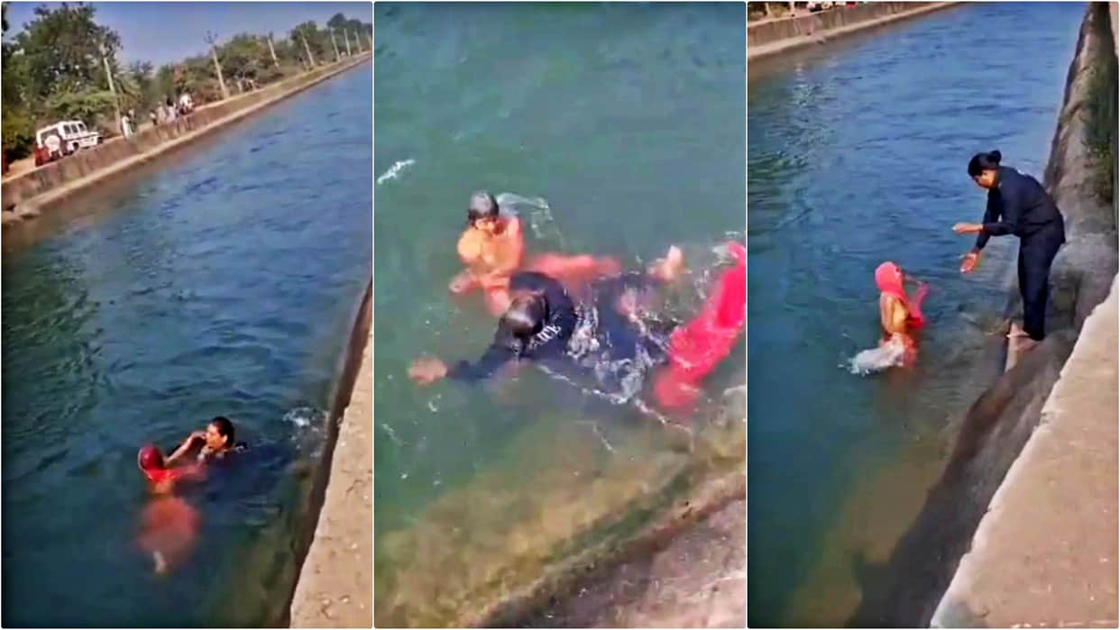 Banswara News: Mentally ill woman jumps into Mahi Canal, creates panic; police rescue her risking their lives