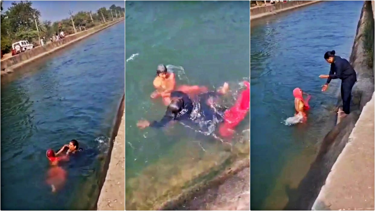 Banswara News: Mentally ill woman jumps into Mahi Canal, creates panic; police rescue her risking their lives