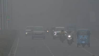 Fog in Chandigarh Visibility reduced to 10 meters vehicles drove with fog lamps on